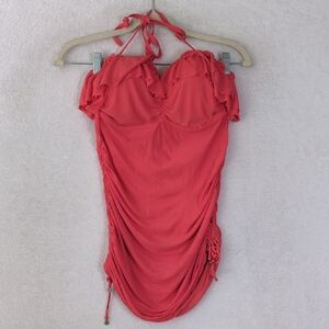 Hapari Women's Pink Ruched Strapless‎ Halter Tankini Top Size S